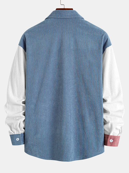 Relax Fit Color Block Corduroy Button Up Shirt