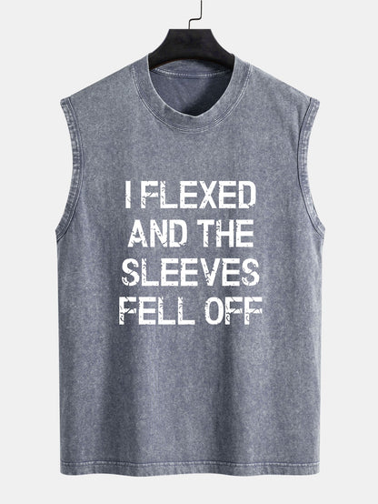 Slogan Print Washed Distressed Tank Top