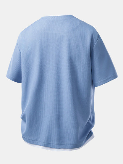 Relax Fit 2 In 1 Notched Collar Waffle T-Shirt