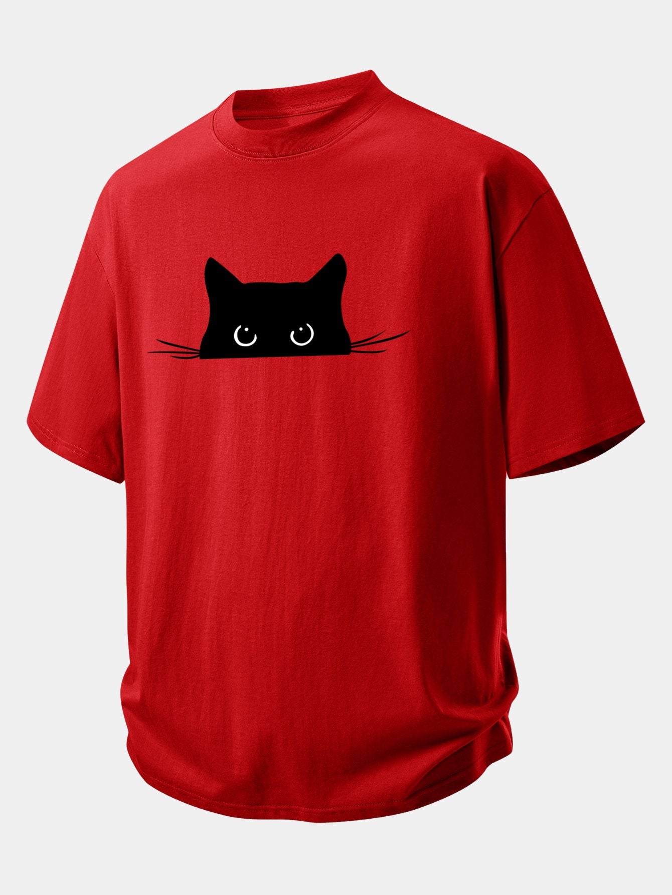 Relax Fit Black Cat Print Cotton T-Shirt
