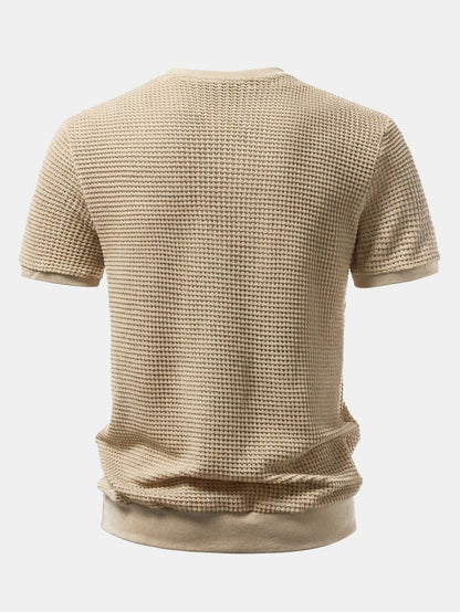 Waffle Textured Ribbed Hem Henley Shirt