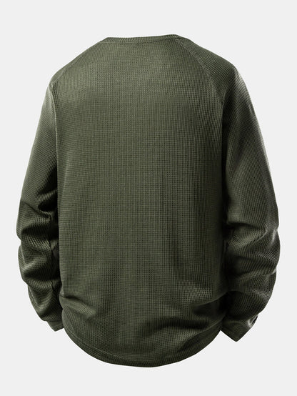 Long Sleeve Arc Hem Waffle Henley Shirt