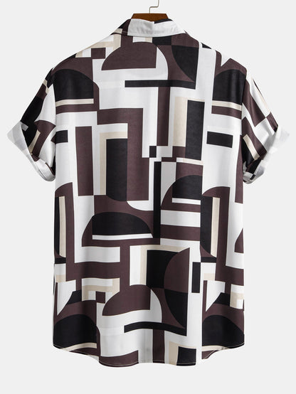 Geometry Colorblock Print Button Up Shirt