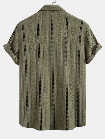 Geometric Striped Jacquard Button Up Shirt