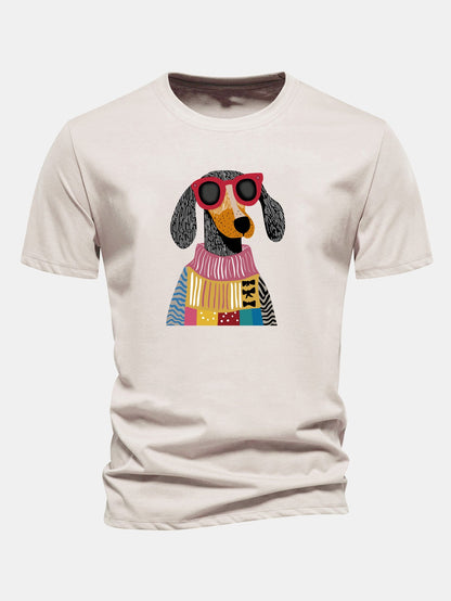 Regular Fit Sweater Dog Print Cotton T-Shirt