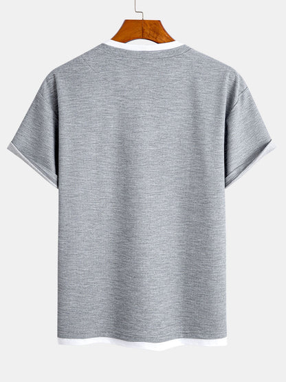 Relax Fit 2 In 1 Notched Collar Waffle T-Shirt
