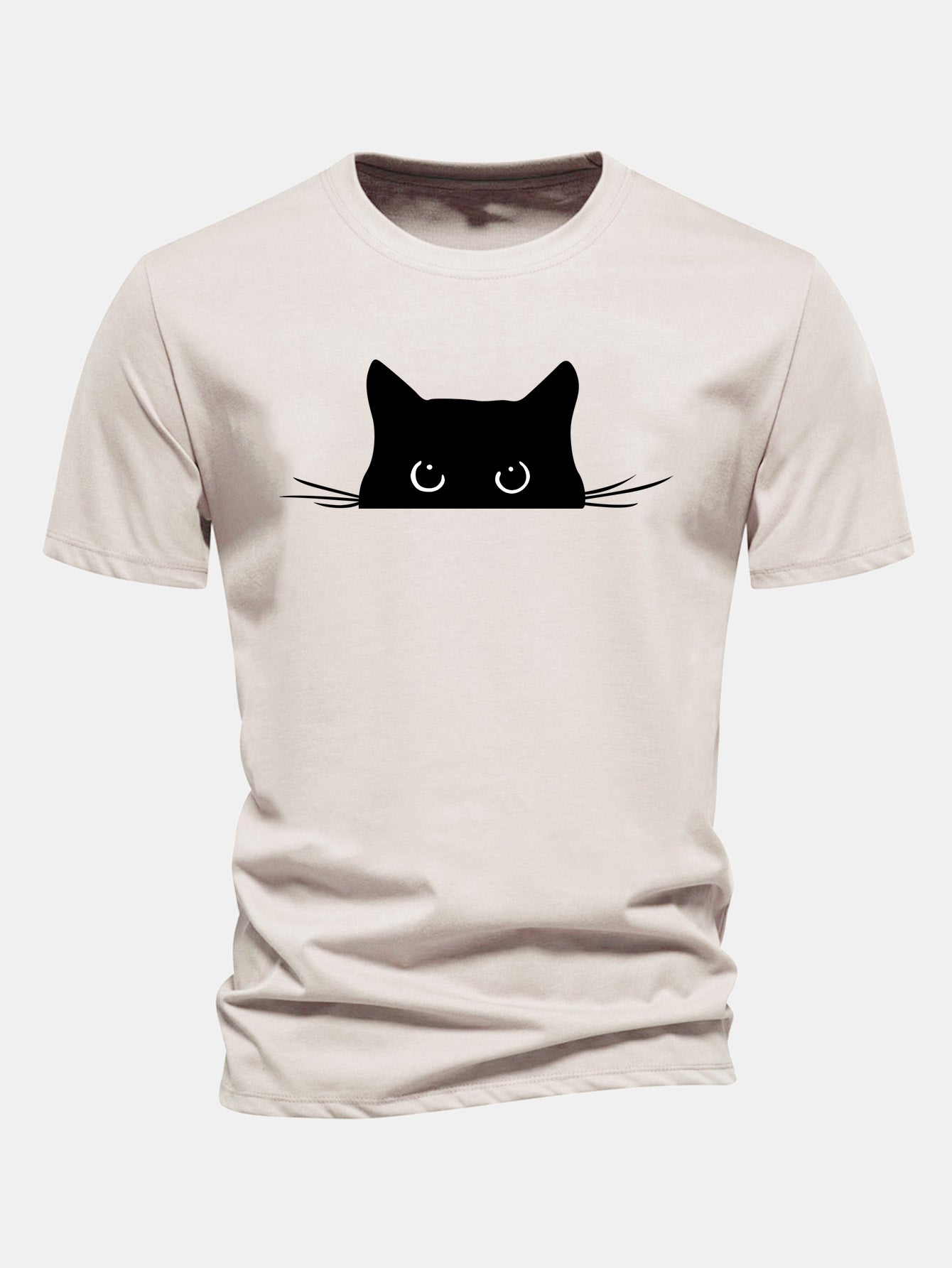 Regular Fit Black Cat Print Cotton T-Shirt