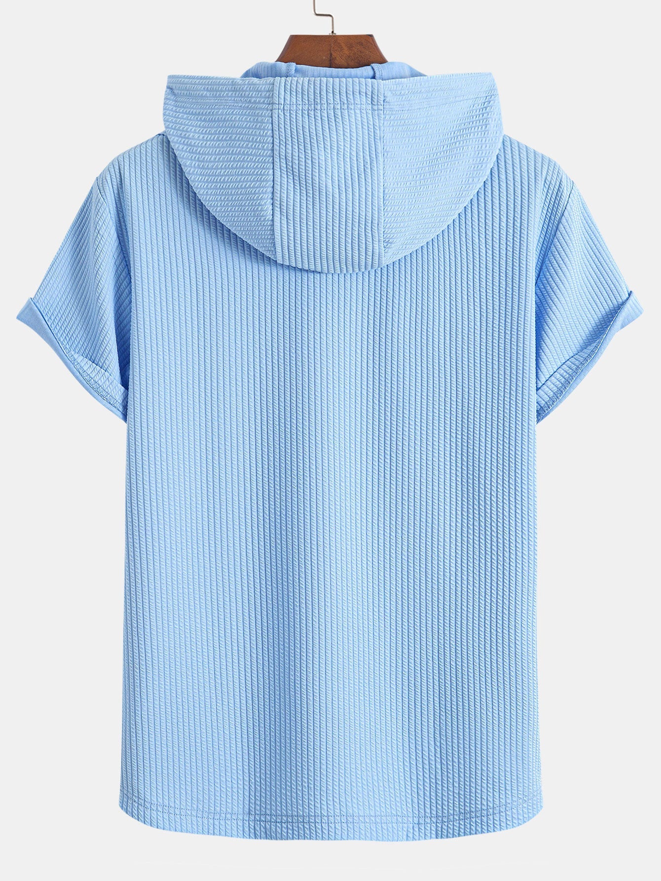 Kangaroo Pocket Ribbed Hooded T-Shirt