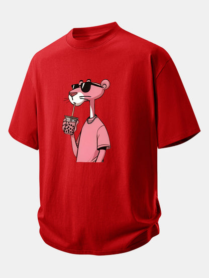 Relax Fit Pink Panther Print Cotton T-Shirt