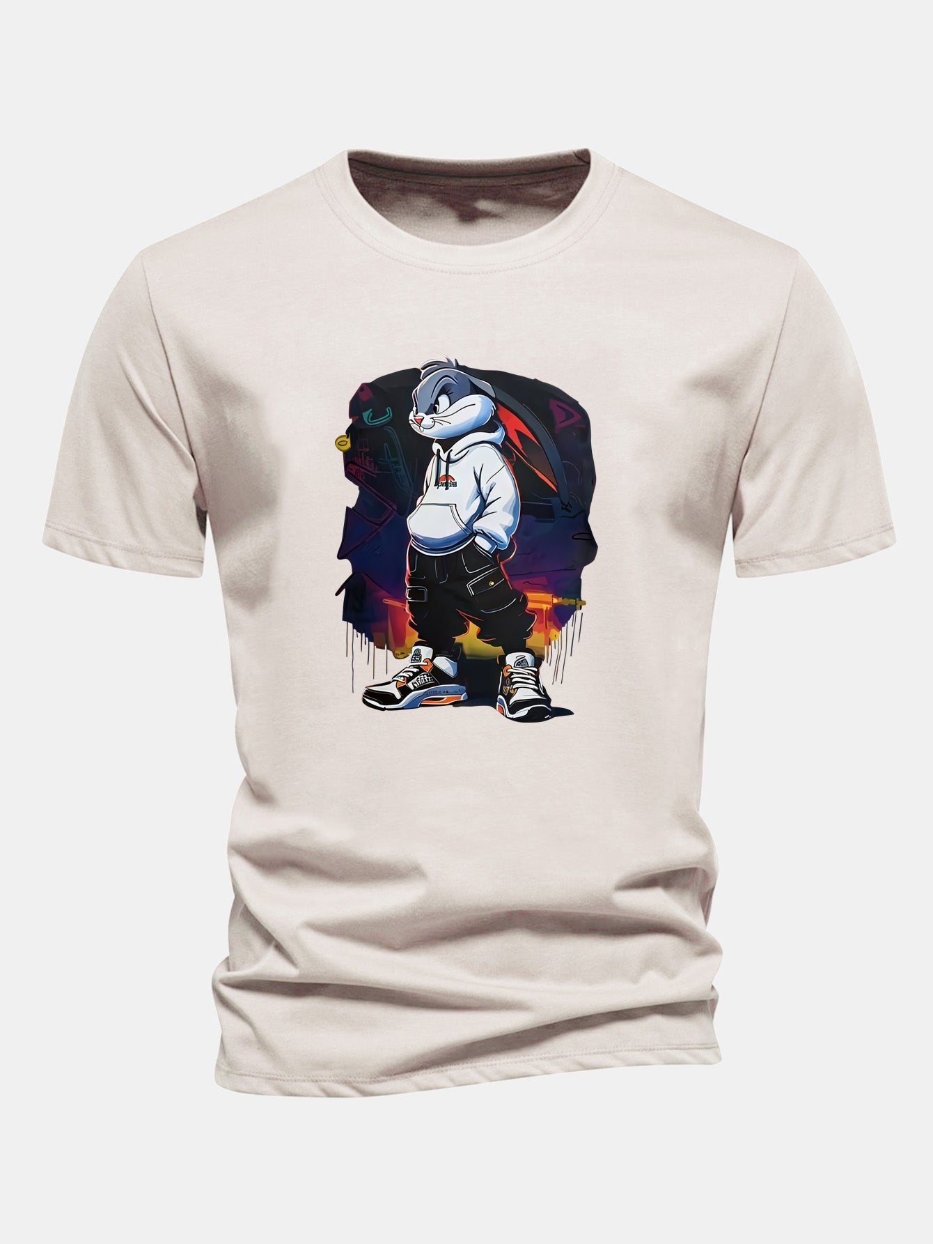 Regular Fit Cartoon Rabbit Print Cotton T-Shirt