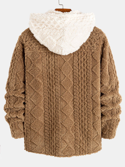 Geometric Jacquard Teddy Hooded Shirt