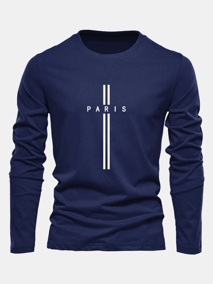Long Sleeve Paris Stripe Print Cotton T-Shirt