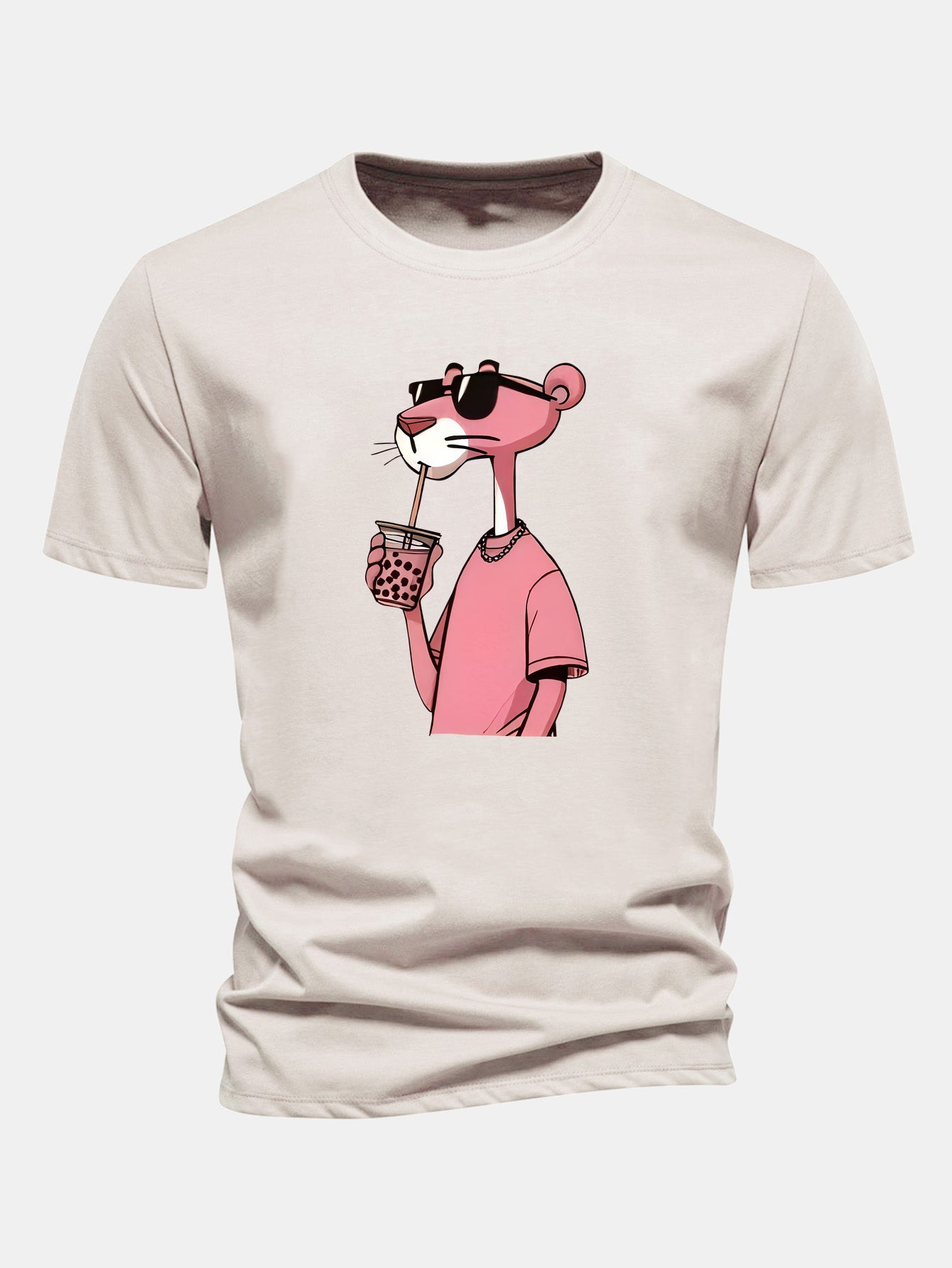 Regular Fit Pink Panther Print Cotton T-Shirt