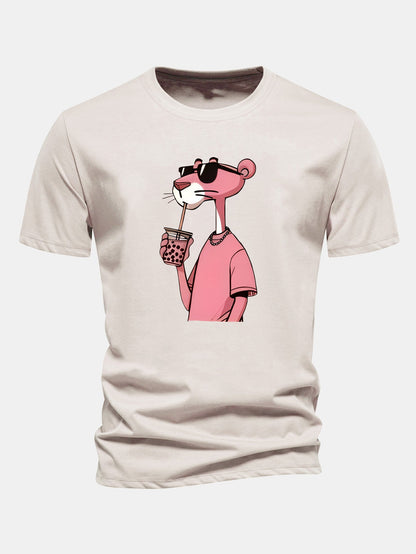 Regular Fit Pink Panther Print Cotton T-Shirt