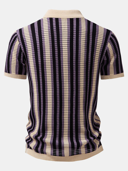Stripe Eyelet Crochet Shirt