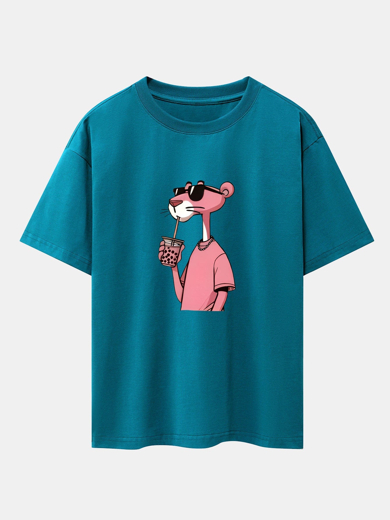 Pink Panther Print Drop Shoulder Oversize T-Shirt