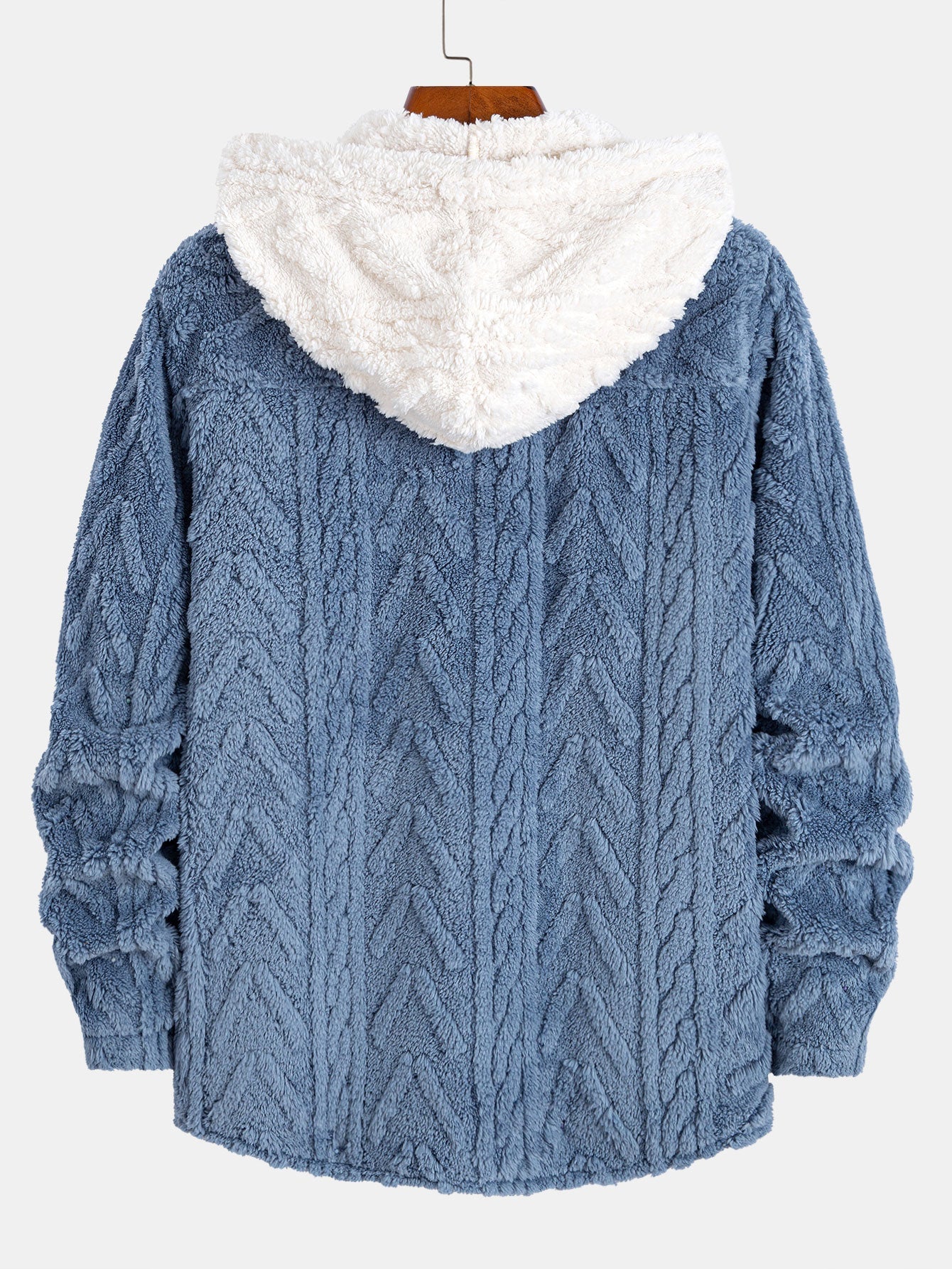 Contrast Geometric Jacquard Teddy Hooded Shirt