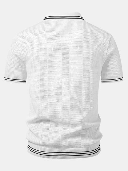 Contrast Johnny Collar Open Knit Polo