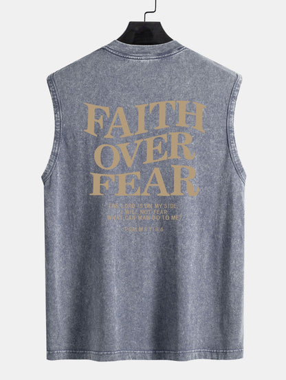Faith Over Fear Back Print Washed Distressed Tank Top