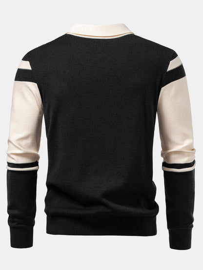 Long Sleeve Color Block Knit Polo Shirt