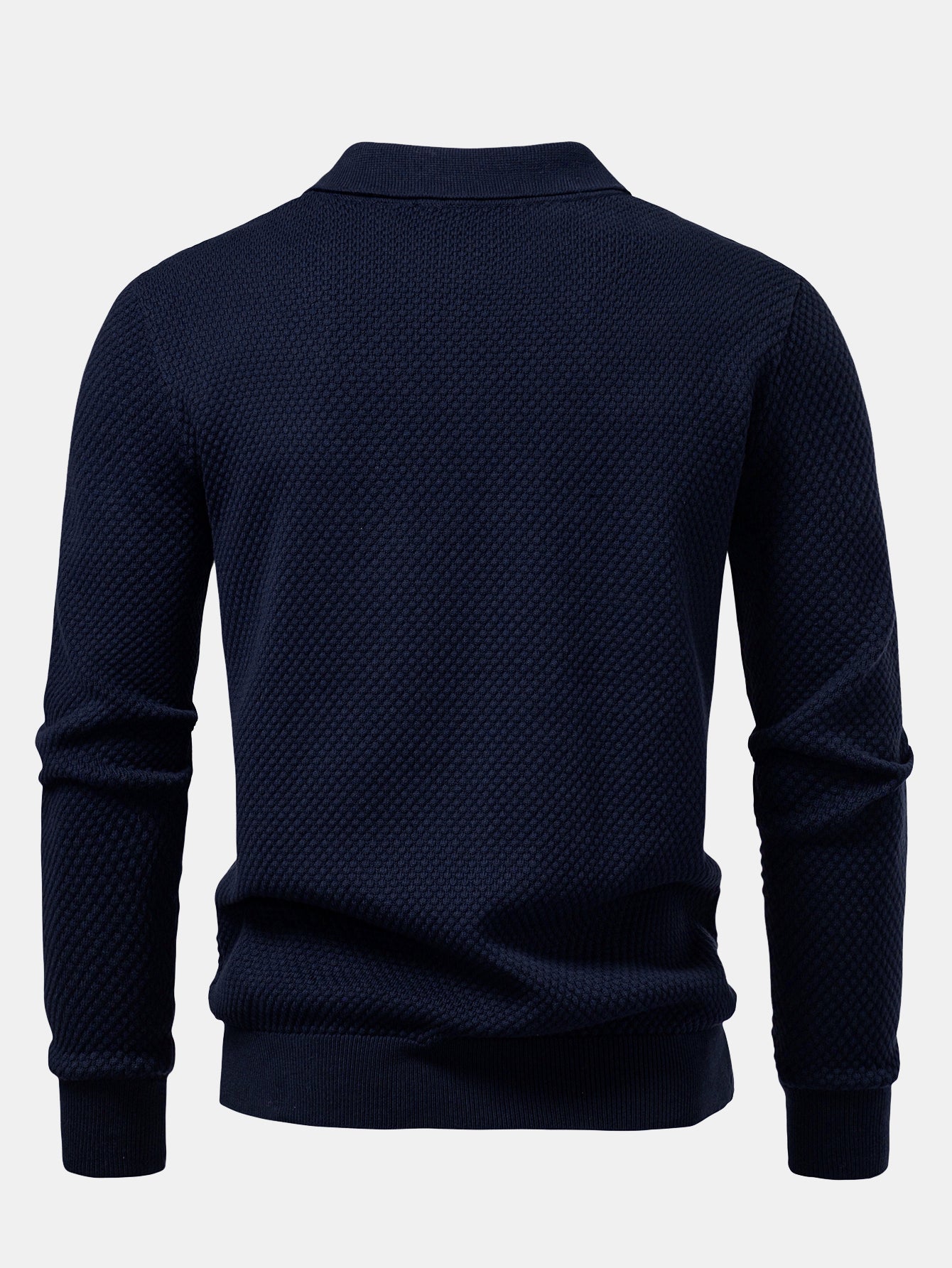 Long Sleeve Pineapple Textured Knit Polo Shirt