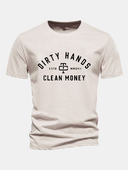 Regular Fit Dirty Hands Clean Money Print Cotton T-Shirt