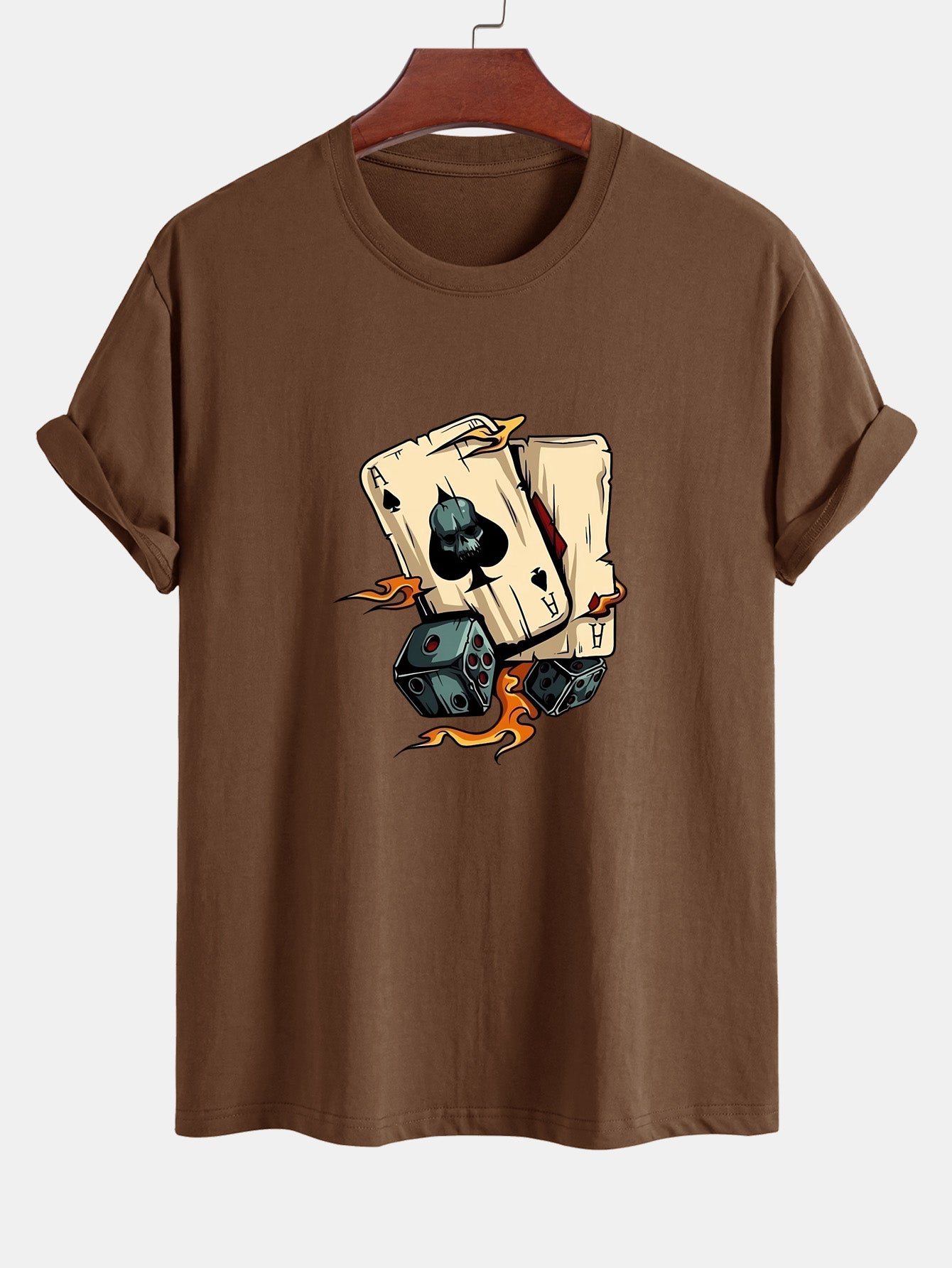 Regular Fit Dice Playing Cards Print Cotton T-Shirt