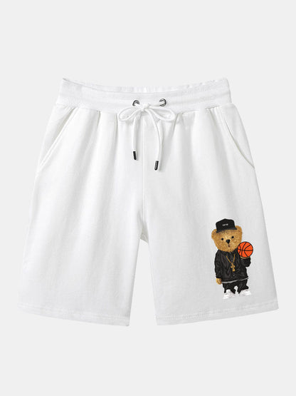 Basketball Bear Print Mid Length Shorts