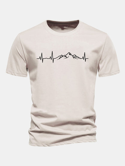 Regular Fit Heartbeat Mountain Print Cotton T-Shirt