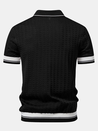 Contrast Trim Textured Johnny Collar Knit Polo
