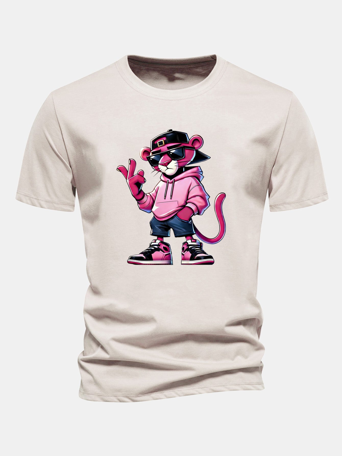 Regular Fit Cool Pink Panther Print Cotton T-Shirt