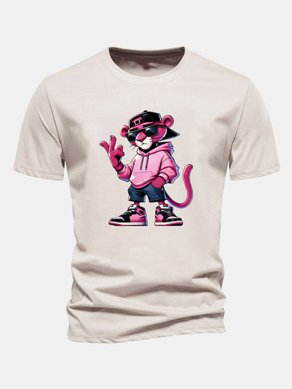Regular Fit Cool Pink Panther Print Cotton T-Shirt