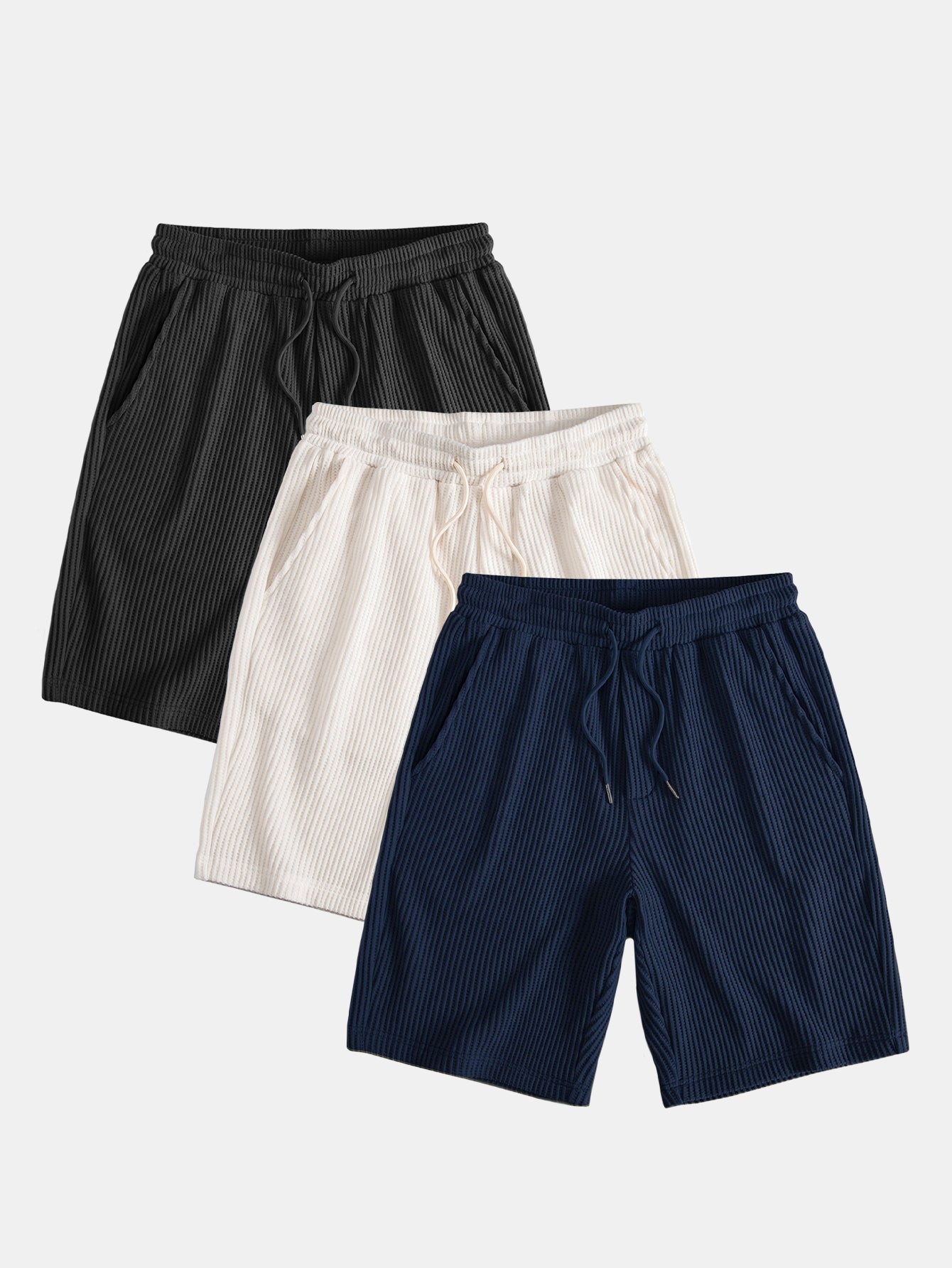 3 Pieces Drawstring Knitted Waffle Shorts