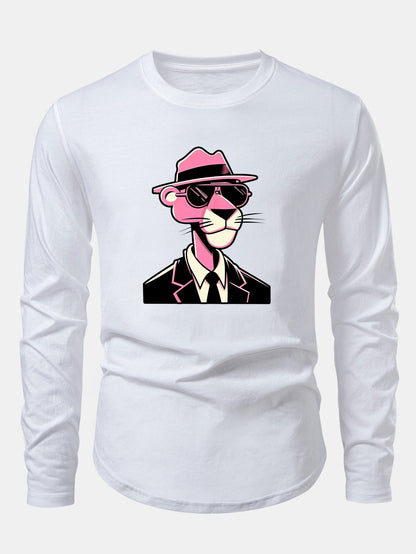 Pink Panther Gentleman Print Cotton Arc Hem T-Shirt