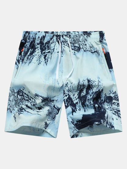 Ink Print Zipper Pocket Shorts