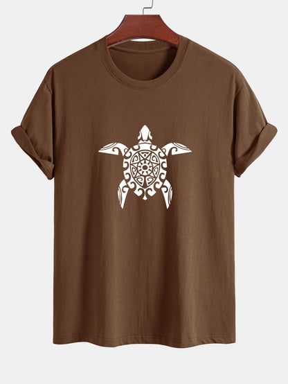 Regular Fit Geometric Turtle Print Cotton T-Shirt