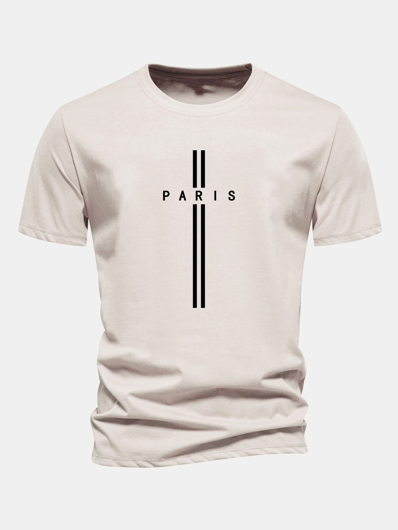 Regular Fit Paris Stripe Print Cotton T-Shirt
