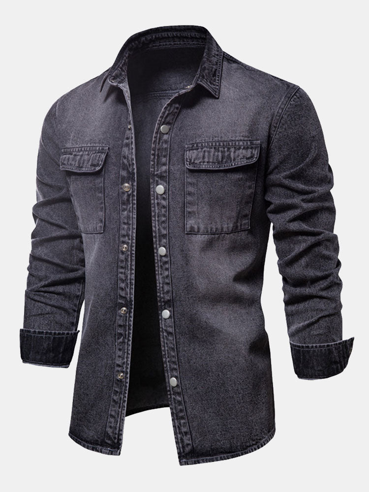 Washed Denim Overshirt With Pockets