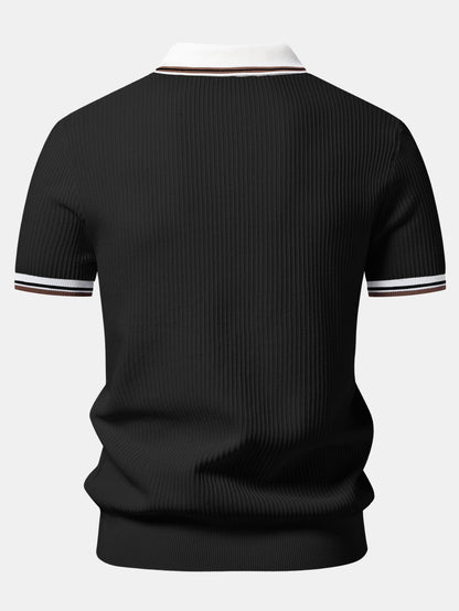 Contrast Trim Waffle Johnny Collar Knit Polo