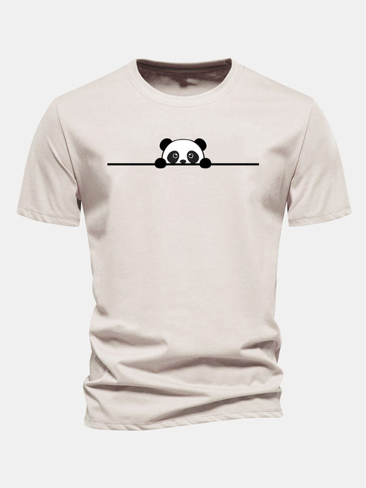 Regular Fit Peeking Panda Print Cotton T-Shirt