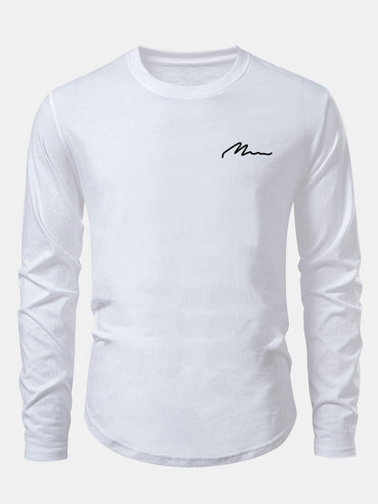 Men Print Cotton Arc Hem T-Shirt