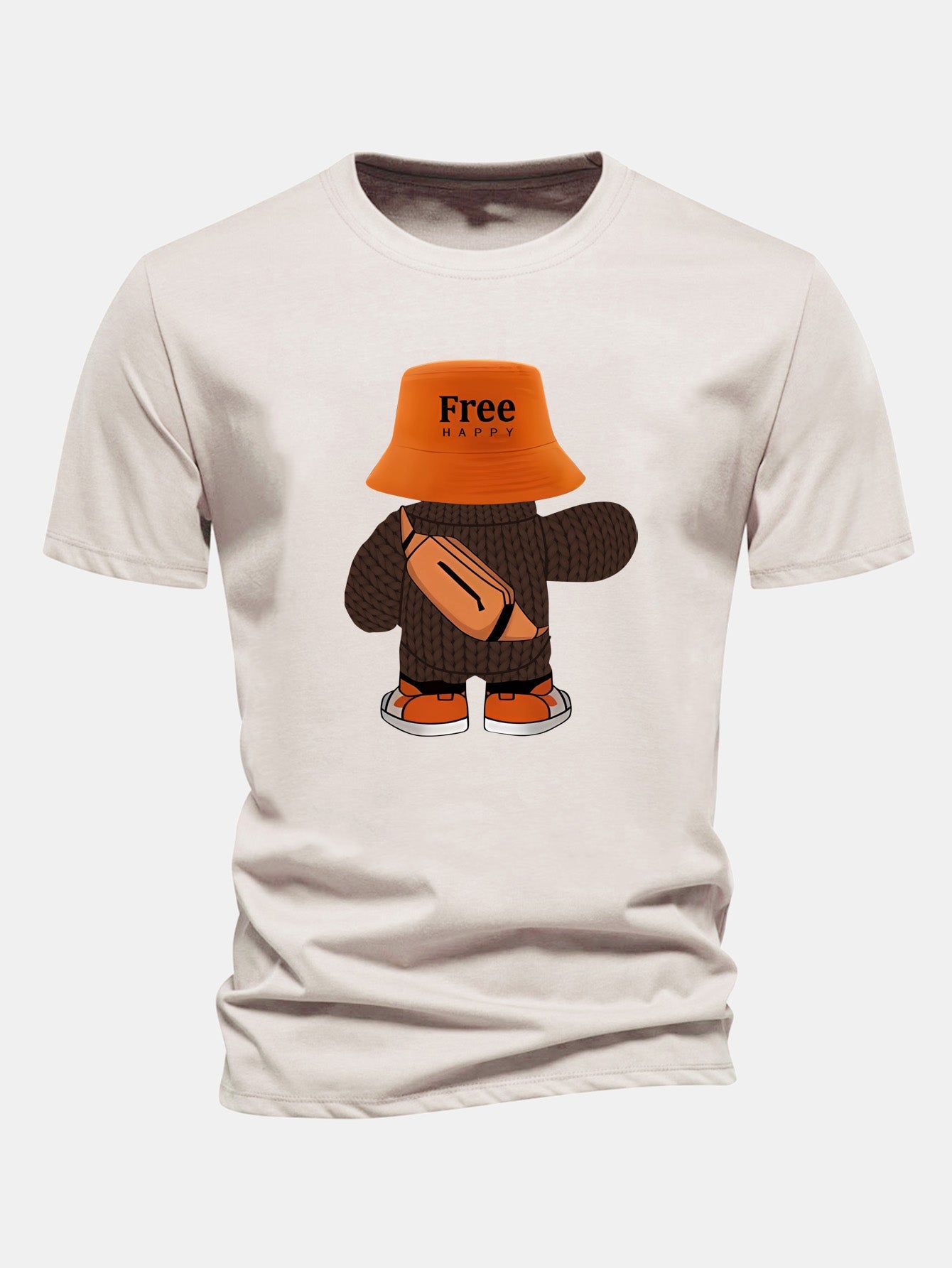 Regular Fit Yarn Bear Print Cotton T-Shirt