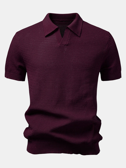 Textured Johnny Collar Crocheted Knit Polo