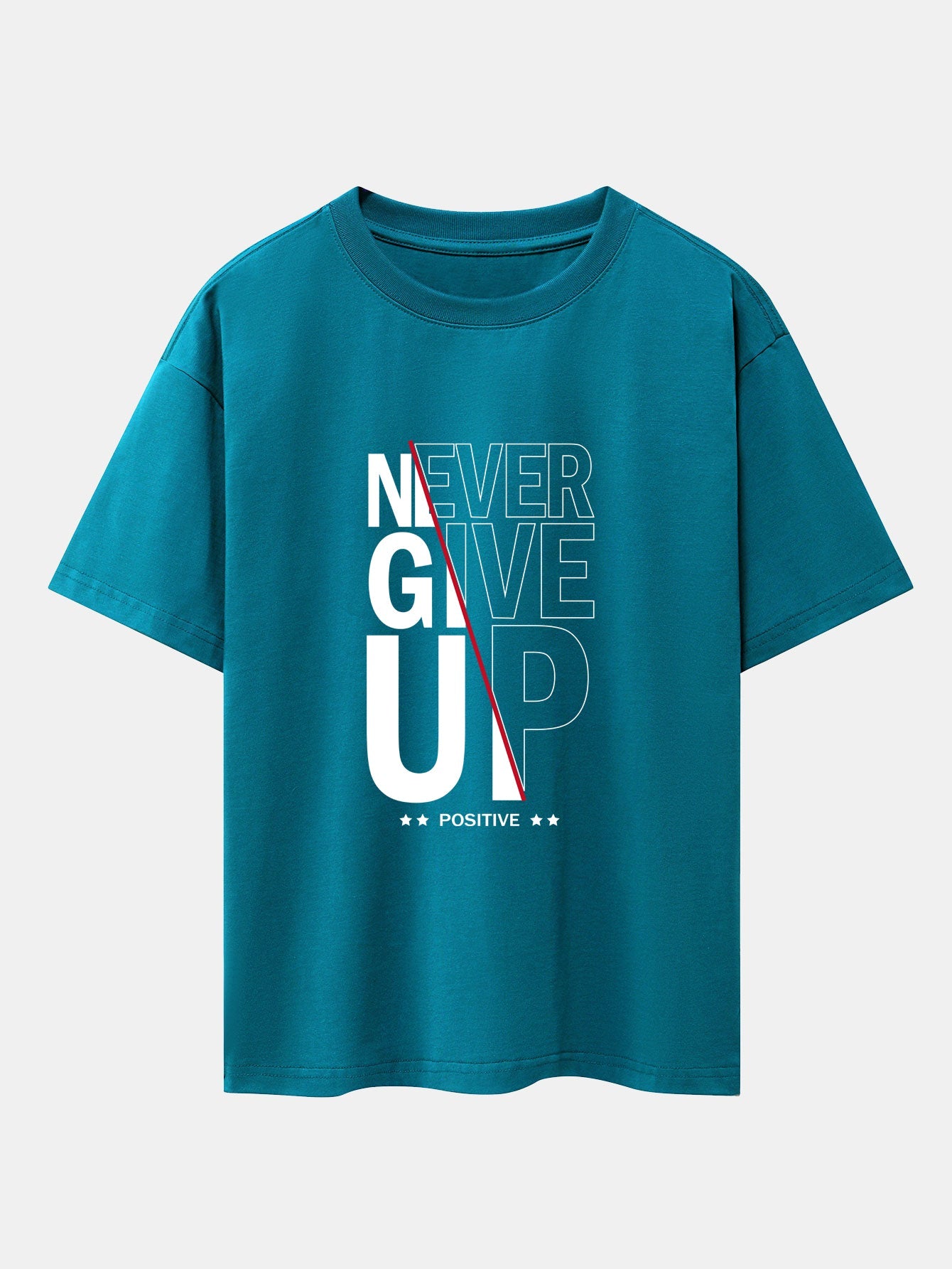 Never Give Up Print Drop Shoulder Oversize T-Shirt