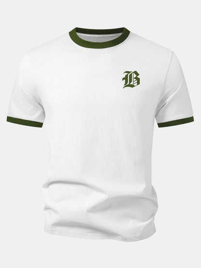 Gothic Letter Print Contrast Ringer T-Shirt