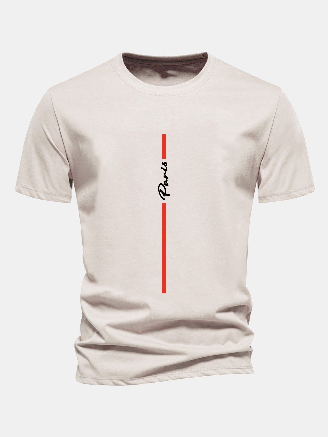Regular Fit Stripe Paris Print Cotton T-Shirt