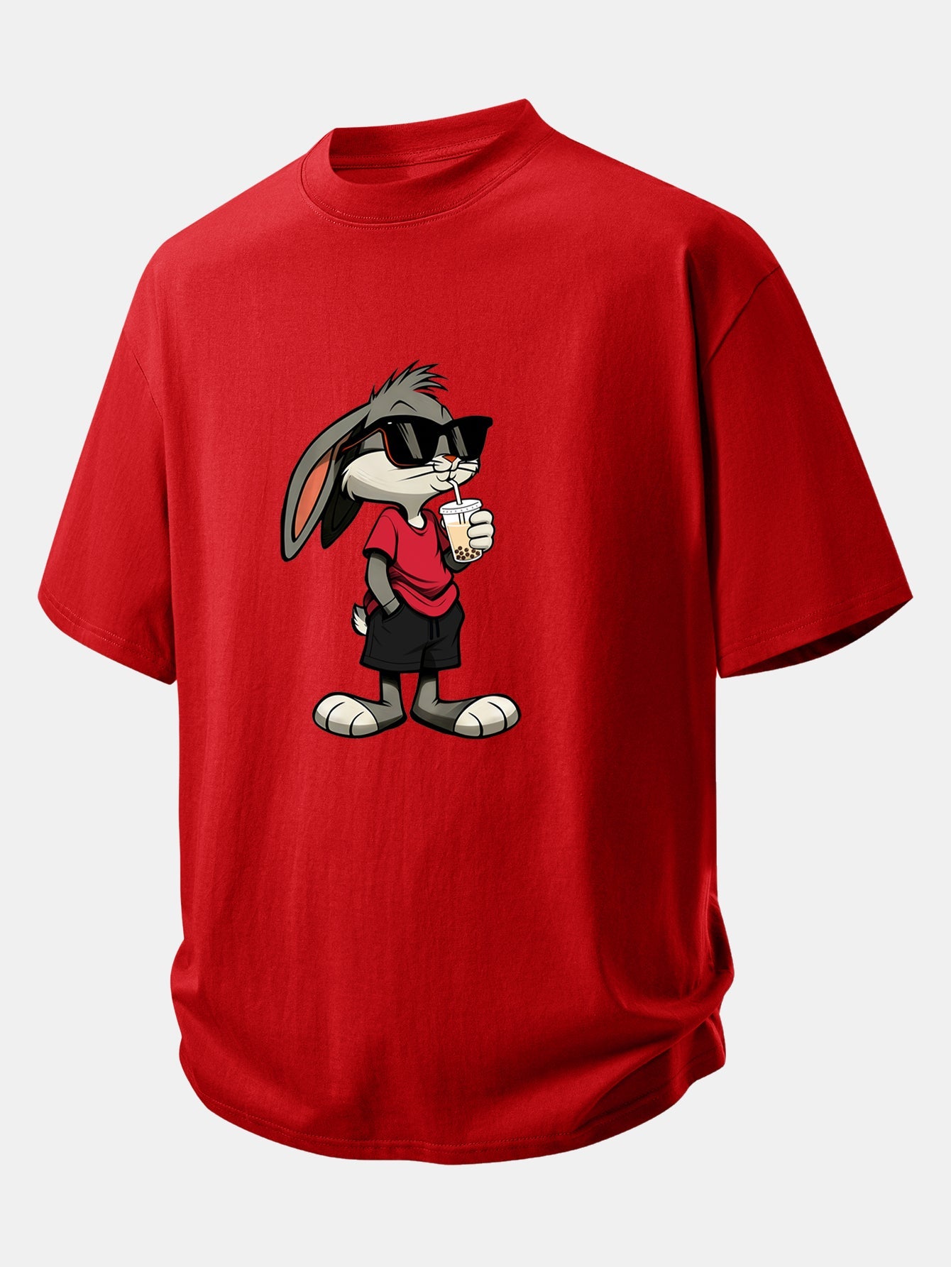 Relax Fit Cartoon Rabbit Print Cotton T-Shirt