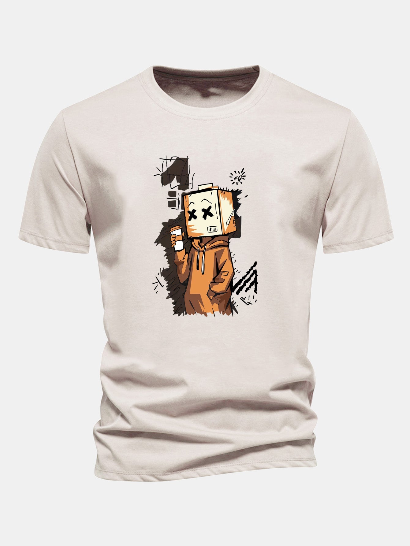 Regular Fit Cartoon Box Head Print Cotton T-Shirt