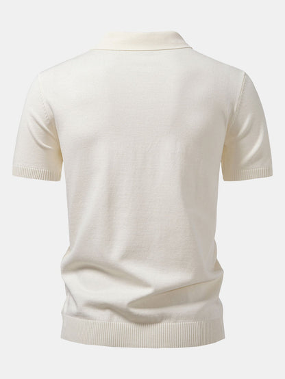 Twist Jacquard Knitted Zipper Polo Shirt