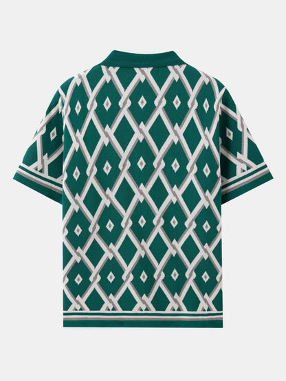 Retro Rhombus Geometric Knit Shirt